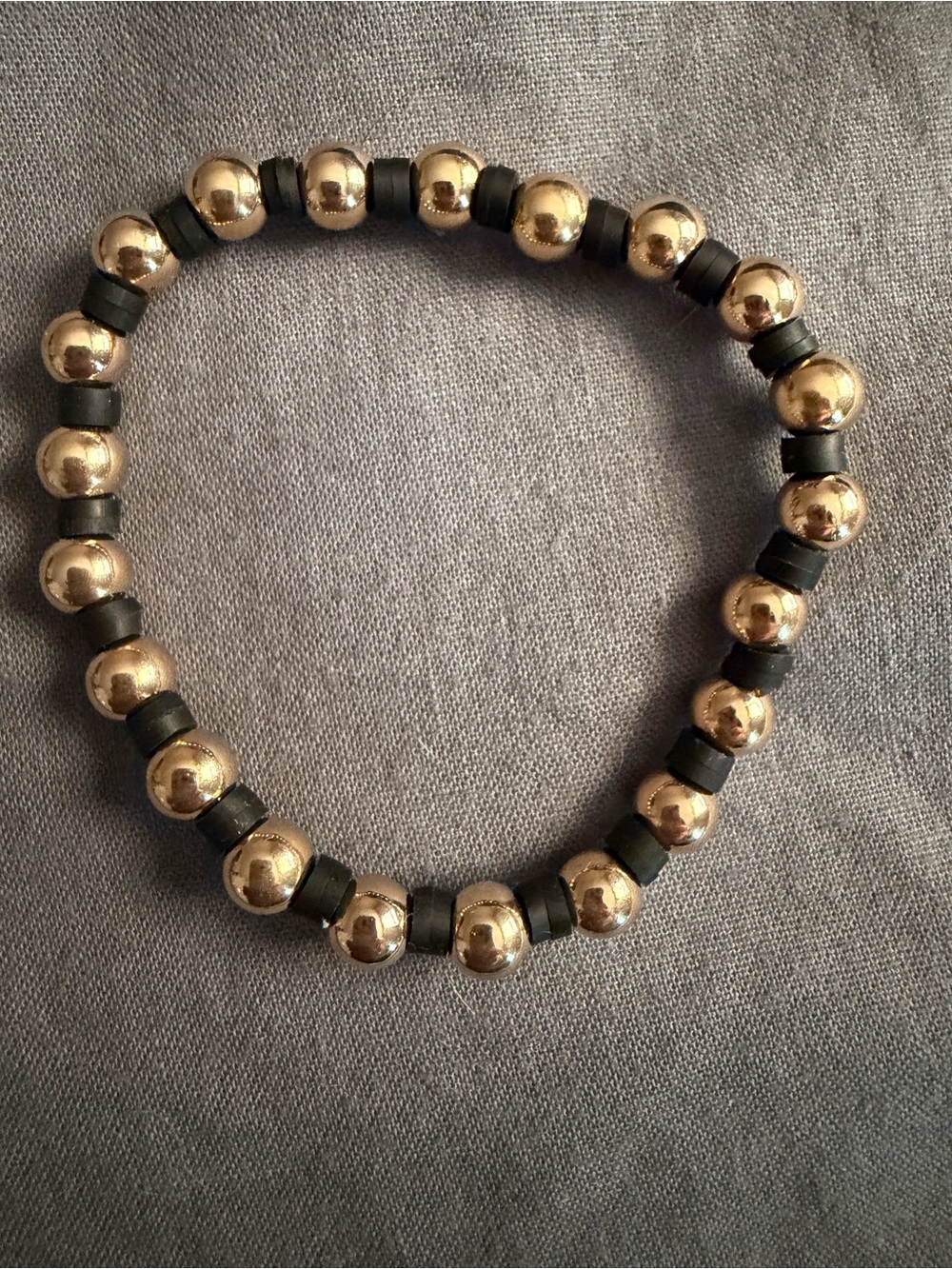 Shymi- Gold Bead and Black Spacer Stretch Bracelet - Women Jewelry